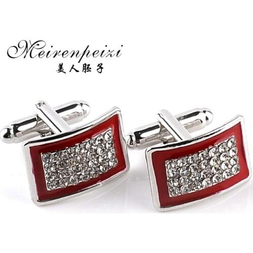 Black Red Silver French Cufflinks Fashion Enamel Cuff Links Fashion Enamel Rhinestone Crystal Men Shirt Cufflinks Wedding Gift