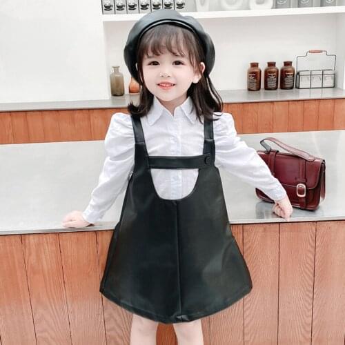 Children Clothes Tshirt + Leather Dress Girls Outfits Spring Autumn Clothes For Girls Casual Style Childrens Tracksuit