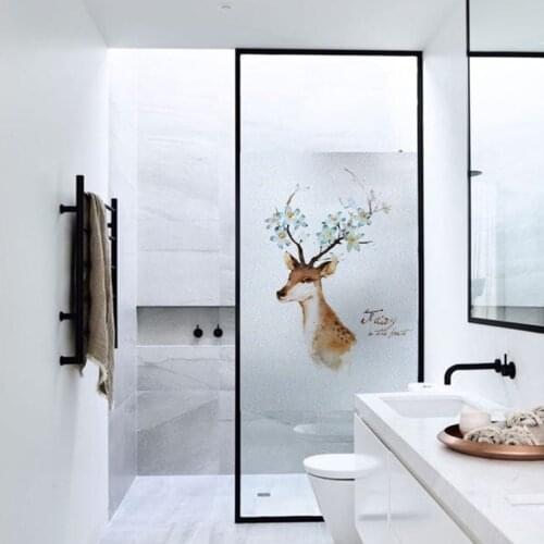 Custom Size Decorative Glass Window Film Without Glue Privacy Static Cling Window Stickers Decals Cartoon deer Bedroom YYKT2040