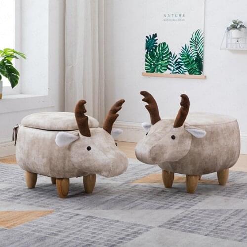Creative Deer Change Shoes Solid Wood Storage Low Stool Sofa Bench Test Shoes Stool Creative Small Stool Children Furniture
