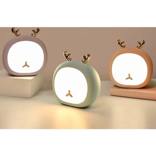 Creative LED Night Light USB Charge Cute Rabbit Lamp Touch Dimmable Elk Table Light Kid Baby Bedroom Bedside Lamp Christmas Gift