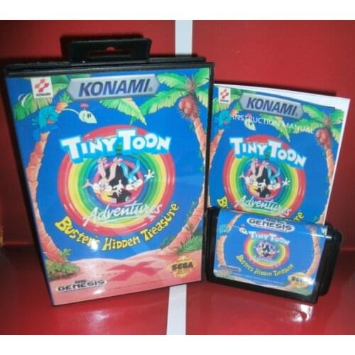 Tiny Toon Adventures-Busters Hidden Treasure US Cover with Box and Manual for Sega MegaDrive Video Game Console 16 bit MD card