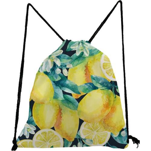 Lemon Printed Drawstring Bag Casual Unisex Travel School Storage Bag Preppy Style Softback Bag High Capacity Shoe Bag for School