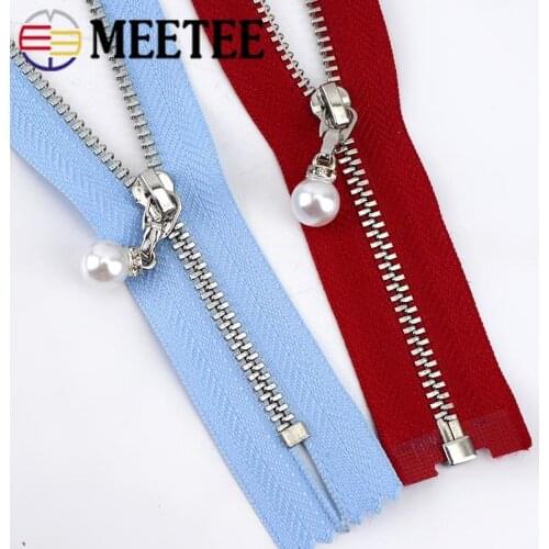 Meetee 5pc Close-end 20cm Open-End 40/50/60/70cm 3# Metal Zipper Pearl Slider Zip for Sewing Garment Bags Shoes Tailor Accessory