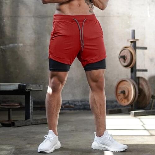 Men Shorts Double-deck built-in pocket Adjustable Waistband Polyester Highly Elastic Running Shorts for Running