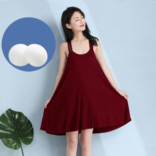 Backless Nightdress Womens Summer Nightgowns Modal Cotton Thin Suspenders Sexy Dress With Bra Large Size Ladies Nightshirt