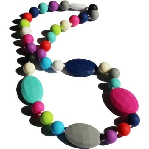 Baby and Mommy Beads Food Silicone Teething Necklace Pendants Nursing necklace,Rainbow Silicone oval Teething Necklace