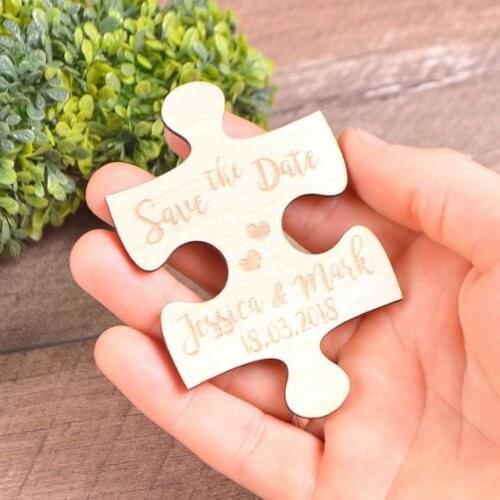 Personalize jigsaw puzzles rustic Wedding wooden Save the Date Magnets engagement party favors company gifts invitations