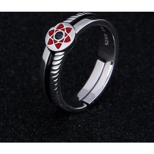 Anime Uchiha Itachi Sharingan Adjustable Ring Band S925 Sterling Silver Jewelry For Cosplay Props Accessory Men Birthday Gifts