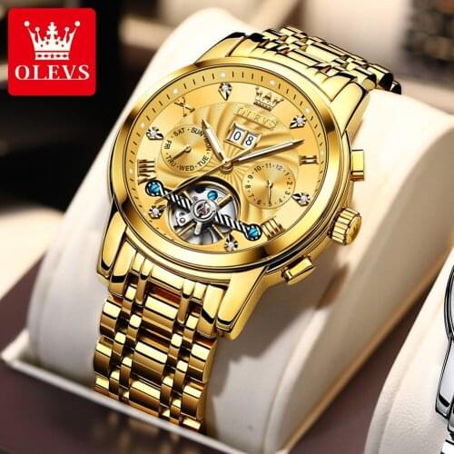 OLEVS Luxury Mens Mechanical Watch Automatic Hollow Sports Stainless Steel Date Waterproof Watch Mens Relogio Masculino 9910