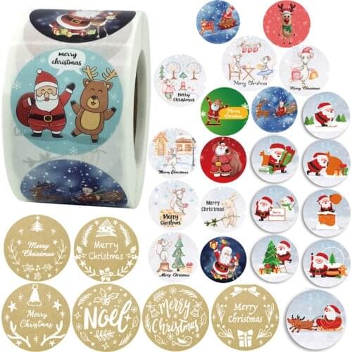 Merry Christmas Big Stickers Roll Window Glass Noel Sticker 500pcs for Gift Card Box Package Seals Labels Xmas Party House Decor