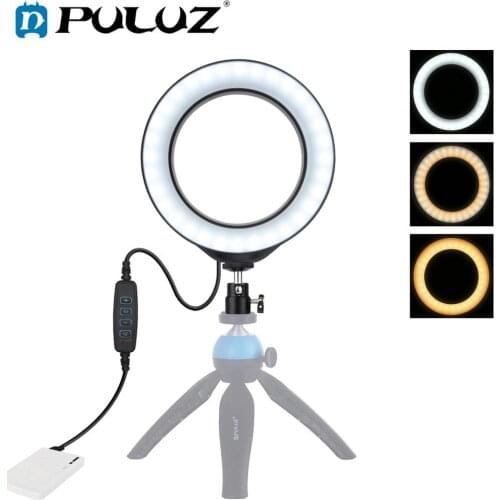 PULUZ 6.2 inch USB 3 Modes Dimmable LED Ring On-Camera Video Lights with Cold Shoe Tripod Ball Head