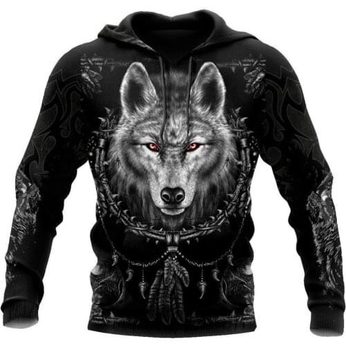 3D all-Black Wolf printed hoodies for men and women Harajuku hoodies Indian sweatshirts casual unisex jackets sportswear