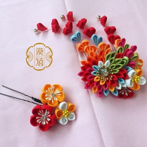 Japanese Kimono Headwear Sakura headdress Flower Headband Cosplay Hair Accessory Set F