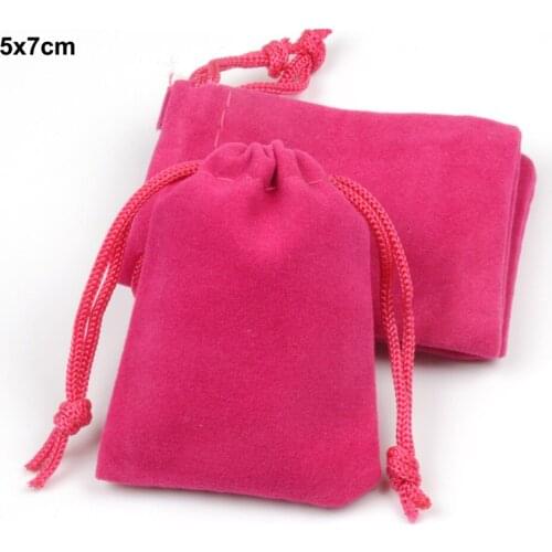 Hot Pink 5x7cm 100pcs Velvet Jewelry Bags Drawstring Package Candy Bead Bag Wedding Christmas Boutique Packaging Velvet Gift Bag