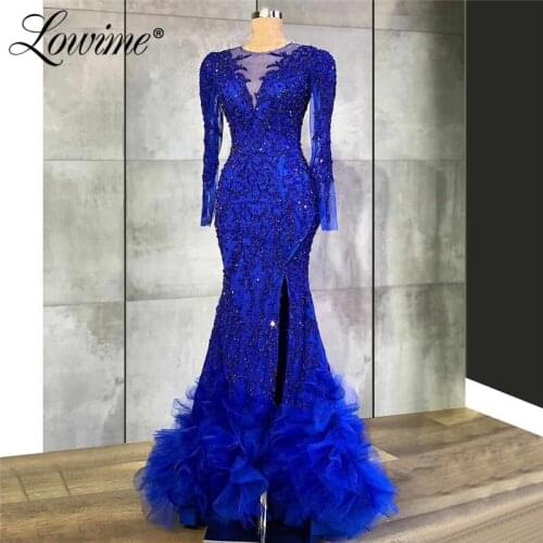 Luxury Royal Blue Mermaid Evening Dresses Formal Turkish Women Party Gowns Robe De Soiree Saudi Arabia Beaded Prom Dress Vestido