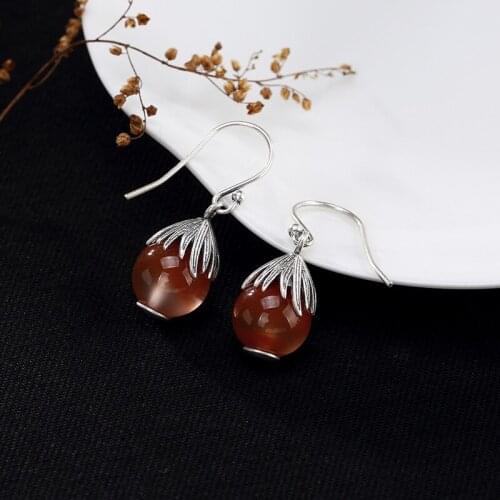 2018 Promotion Real Brinco Pure Inlay Restoring Ancient Ways South Agate Round Bead Wholesale High-grade Joker Earrings