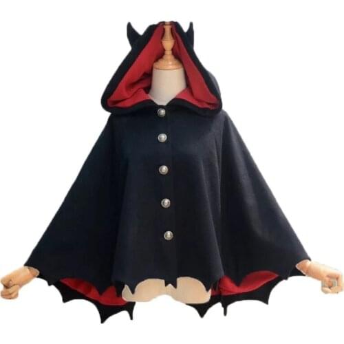 2021 Fleece Poncho Hoodie Cloak Coat Winter Kids Halloween Gothic Punk Black Devil Bat Wing Demon Costume Lolita