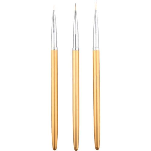 3PCS/Set Gold Nail Art Acrylic Liner Brush French Lines Stripes Painting Drawing Pen 3D DIY Tips Manicure Tools Nail Brushes