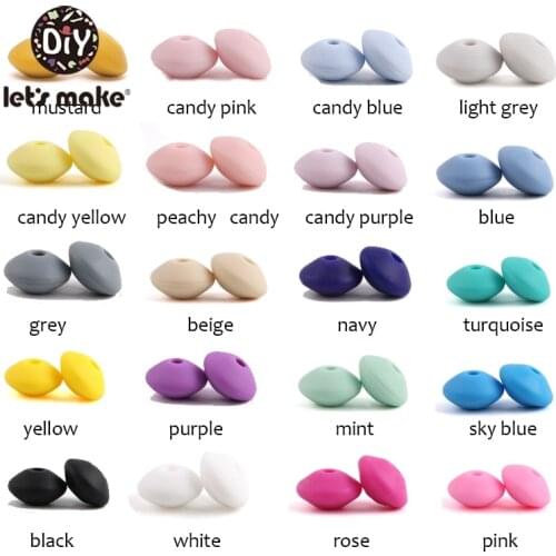 Lets Make 40pc 12mm Food Grade Silicone Beads Abacus Lentil Bead Silicone Teether Toy Diy Chew Saucer Loose Beads Baby Teether