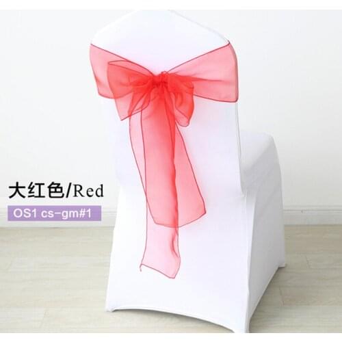 50pc/Set Sheer Organza Red Sash Size 7x108inch Event Ceremony Party Wedding Chairs Knot Decoration High Quality Chair Sashes Bow