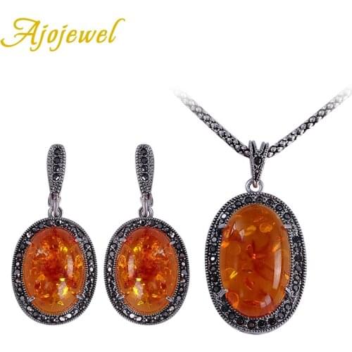 Ajojewel Fashion Faux Stone Jewelry Set For Women Conjuntos De Joyeria Vintage Women Necklace Earrings Set