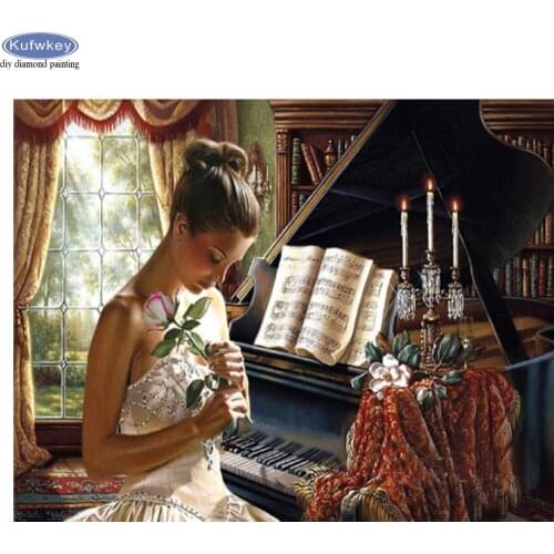 Diamond Painting Of Rhinestone 5D DIY Full Square Drill Home Decoration Diamond Embroidery Elegant woman piano