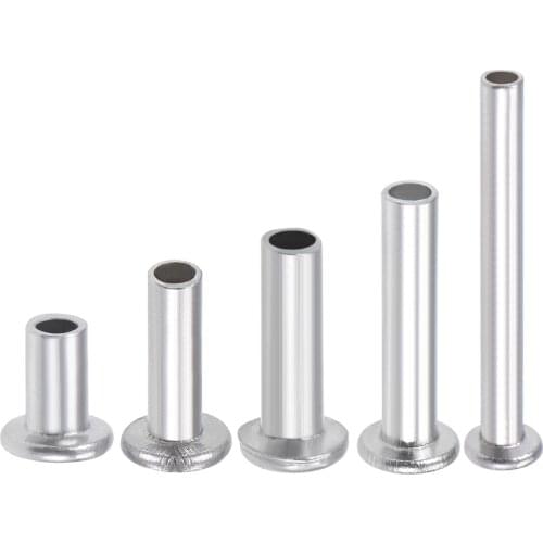 100 Pcs M2x4/6/8/10/14/16mm M2.5x8/14/16mm M3x5/12/14/18mm Aluminum Flat Head Semi-Tubular Rivets Silver Tone