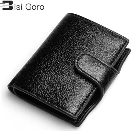 BISI GORO 2021 Wallet Women Small PU Leather Men Card Holder Smart Slim RFID Ladies Card Case Unisex Vintage Solid Money Bag
