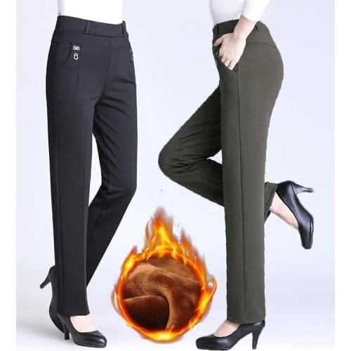 Pants Office Lady Winter Add Velvet Thick Warm Harem Pants Plus Size High Waist Elastic Casual Trousers Solid Color Mom Jeans