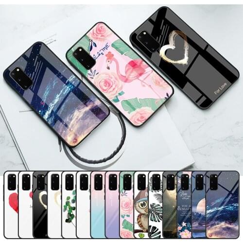 Tempered Glass Case for Samsung Galaxy S20 Ultra S9 S10 S20 Plus A71 A51 A50 Note 10 Plus Flamingo Starry Sky Flowers Case Cover