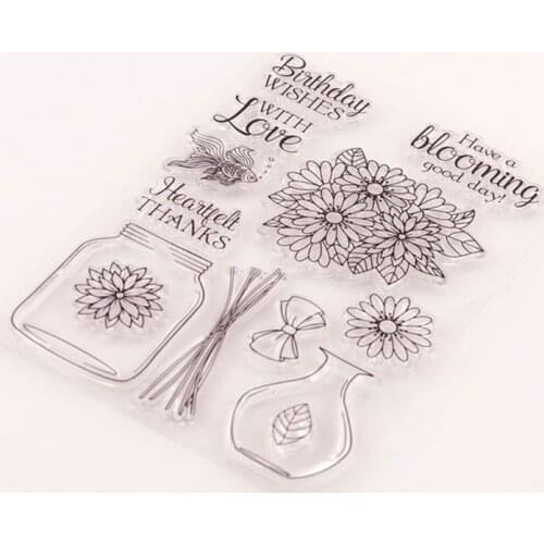 Flower Vase Seal Stamp with Cutting Dies Stencil Set DIY Scrapbooking Embossing E56E