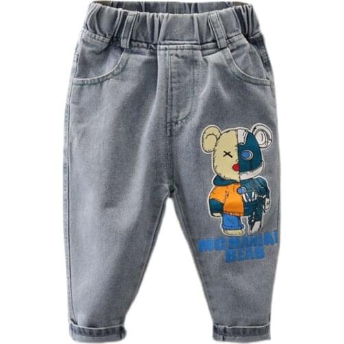 Casual Cartoons Boys Jeans Solid Elastic Waist Long Kids Pants New Fashion Boys Denim Trousers for 6 8 10 12 Years Children
