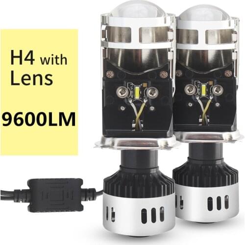 H4 LED Bulb with Mini Projector Lens H4 LED Conversion Kit 9600LM Automobiles Hi/Lo Beam LED Headlight Bulbs 12V 24V 6500K White