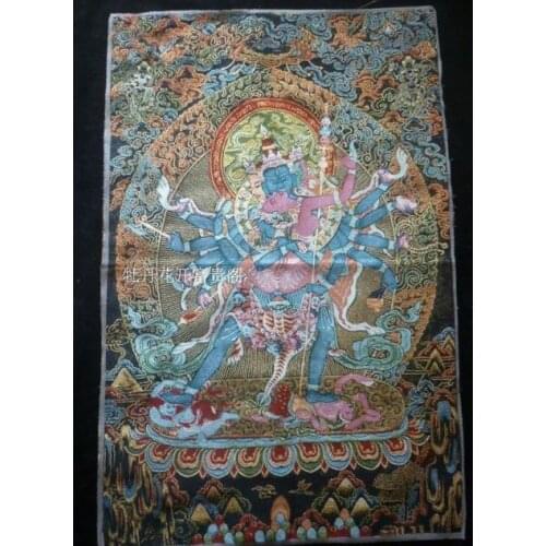 Chinese Antique collection the Thangka embroidery Kalachakra dus khor diagram