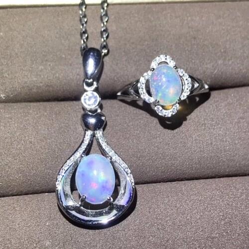 Natural Opal Set, 925 Sterling Silver, Shipping, Beautiful Fire Change, Exquisite Ring Necklace