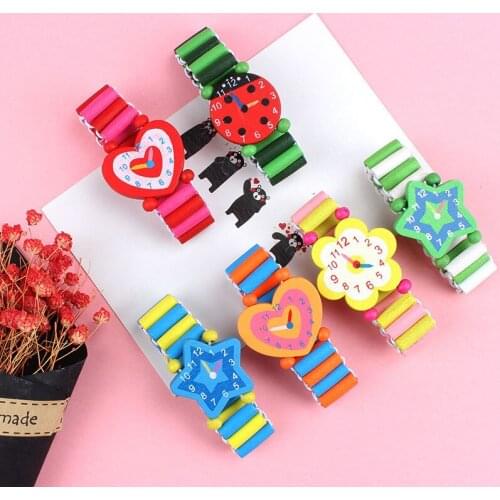 Cute Wooden Wristwatches Nice Cartoon Crafts Bracelet Watches Handicrafts Toys for Kids Learning & Education Party Favors