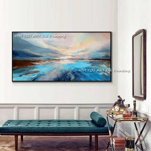 The Fashion Aurora Borealis Color Blue Wall Art Canvas Handpainted Cuadro Modern Abstract Painting Wall Pictures Living Room