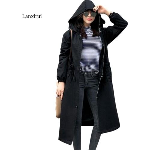 Fashion Windbreaker Women New Spring Autumn Long Trench Coats Korean Plus Size Hooded Tops Outerwear
