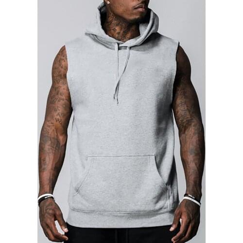 Men Hooded Tank Tops Pocket Causal Sleeveless Shirts Sports Gym Workout Hoodies Tops Bodybuilding Fitness Tee Outfit Plus Size