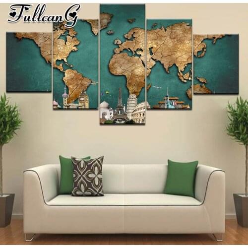 FULLCANG 5 piece diy diamond painting abstract map full square/round drill 5d mosaic embroidery multi-picture home decor FC695
