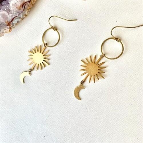 New Sun and Moon Earrings Drop Space Celestial Crescent Moon Phase Punk Boho Jewelry Witchy Gypsy Hippie Statement Women Gift