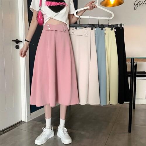 Solid Color Female Vintage Medium Long Skirt Women Elegant Fashion Ladies High Waist A Line Skirt 4 Seasons