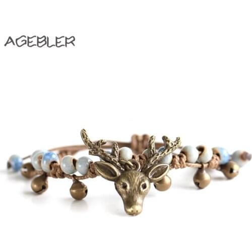Original Ceramic Jewelry Bracelets For Women Men Deer Pattern Ethnic Handmade Bracelets &Bangles with Bell Fashion Gift