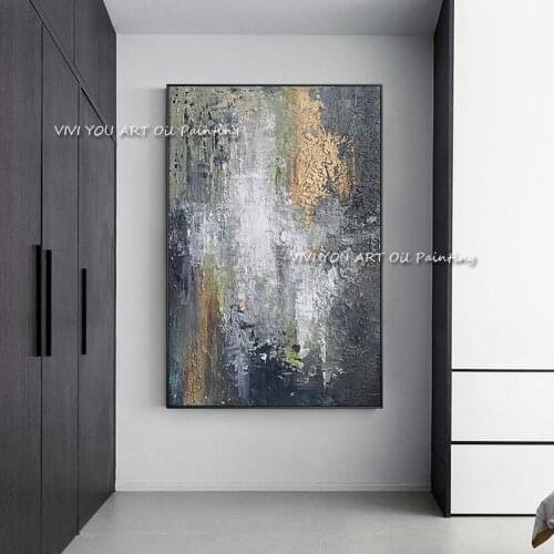 Excellent 100% Hand-painted High Quality Modern Abstract Gold Foil Oil Painting on Canvas home decoration color canvas art