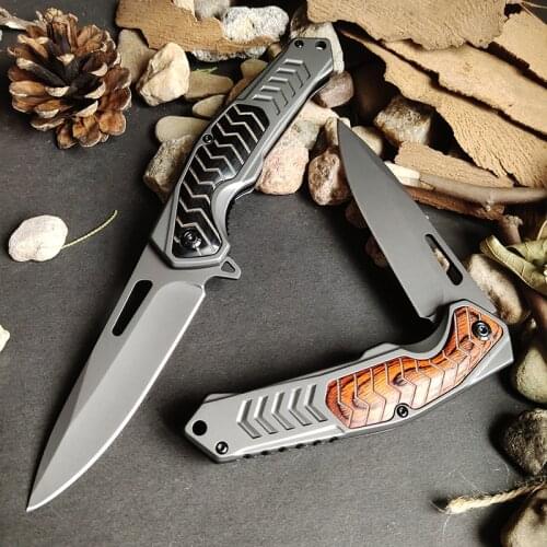 Outdoor Knife, Steel + Wooden Handle Multi-Function Ball Bearing Fast Bounce Knife Self-Defense Adventure Folding Hunting KNIFE