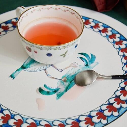 Romantic Vivid Bird Circle PU Table Napkins for Plates Waterproof Oilproof Octagon Wedding Napkin Cock Plant