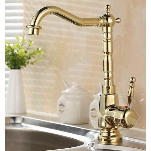 Luxury Golden Brass Single Handle Kitchen Sink Swivel Spout Faucet Mixer Tap Cgf058