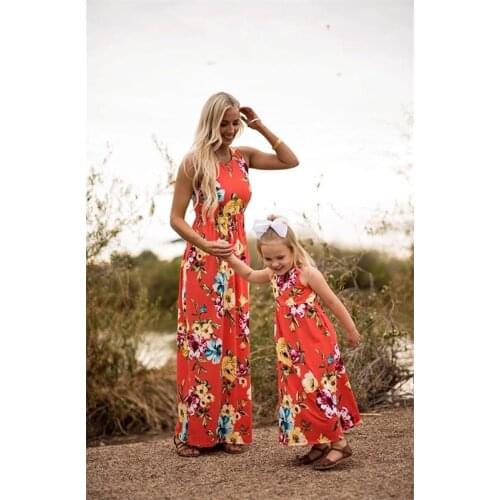 Family Matching Outfits Summer New Hot Selling Parent Child Mother Daughter Vest Dress Childrens Wear Girl Me Mom Kid Long Skirt