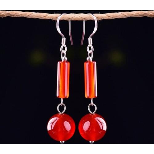 Natural Red Agate Jade Bead Fish DIY Earrings Charm Jewellery Fashion Accessories Hand-Carved Man Woman Luck Amulet Gifts